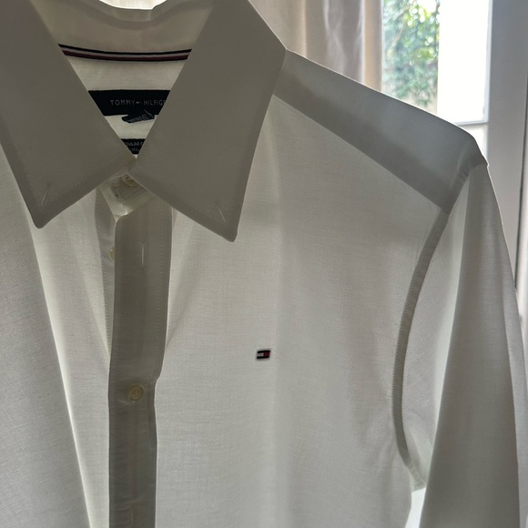 TOMMY HILFIGER Regular Fit Solid Stretch Oxford Shirt - WHITE - SIZE MEDIUM - Picture 5 of 5